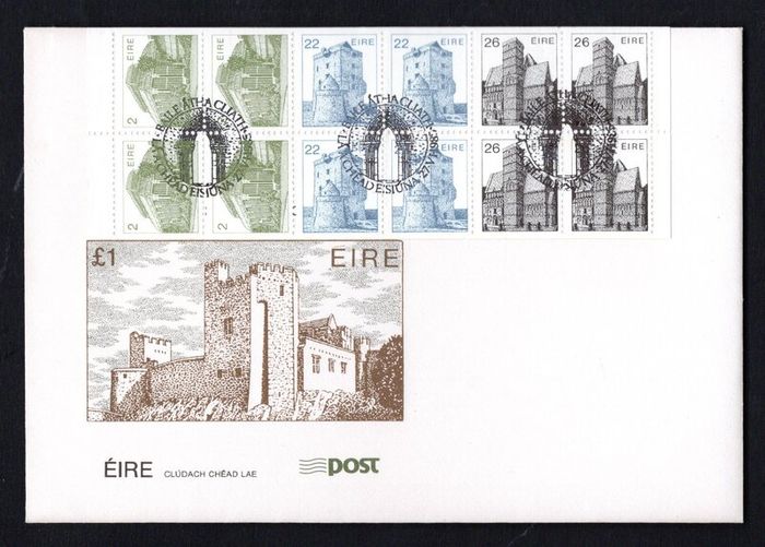 1985 Ireland Ireland Keep in Touch Architecture Definitive Stamps Booklet Pane on An Post First Day Cover (FDC) with Dublin pictorial cancel