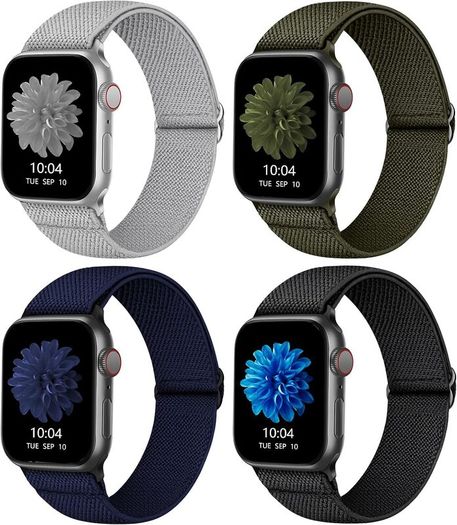 4 Pack Stretchy Nylon Strap Compatible with Apple Watch Straps 38mm 40mm 41mm 42mm(series 11 10), Adjustable Sport Elastic Bands for iWatch Series 11/10/9/8/7/6/5/4/3/2/1/Ultra3/2/1/SE3