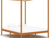 Canopy Bed Frame Honey Brown Solid Pine Wood 160x200 cm