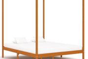Canopy Bed Frame Honey Brown Solid Pine Wood 160x200 cm