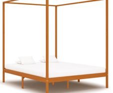 Canopy Bed Frame Honey Brown Solid Pine Wood 160x200 cm