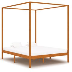 Canopy Bed Frame Honey Brown Solid Pine Wood 160x200 cm