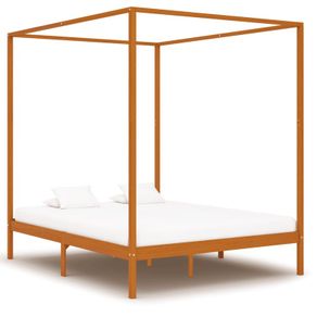 Canopy Bed Frame Honey Brown Solid Pine Wood 160x200 cm