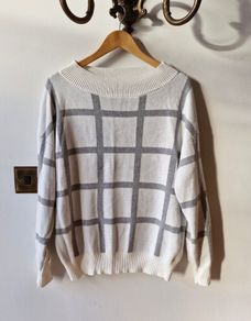 Grey/white oversized check jumper