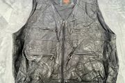Travelle Leather Waistcoat - Mens XL - Black Retro Biker Vest