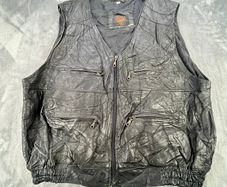 Travelle Leather Waistcoat - Mens XL - Black Retro Biker Vest