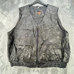 Travelle Leather Waistcoat - Mens XL - Black Retro Biker Vest