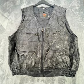 Travelle Leather Waistcoat - Mens XL - Black Retro Biker Vest
