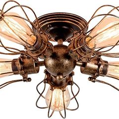 Vintage Ceiling Lights Adjustable Socket Retro Chandeliers Metal Wire Cage Lamp Semi-Flush Mount Rustic Ceiling Light Indoor Home Industrial Lighting Fixture (FREE POSTAGE)