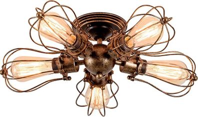 Vintage Ceiling Lights Adjustable Socket Retro Chandeliers Metal Wire Cage Lamp Semi-Flush Mount Rustic Ceiling Light Indoor Home Industrial Lighting Fixture (FREE POSTAGE)