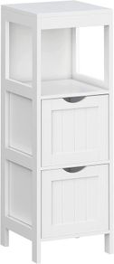 Corner Bedside Table Medicine Cabinet Storage for Bathroom Wooden 1 Open Compartment 2 Drawers Feet Country House Style White, MDF panels, 30 x 89 x 30 cm