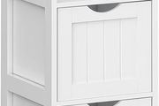 Corner Bedside Table Medicine Cabinet Storage for Bathroom Wooden 1 Open Compartment 2 Drawers Feet Country House Style White, MDF panels, 30 x 89 x 30 cm