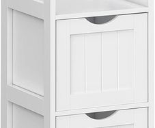Corner Bedside Table Medicine Cabinet Storage for Bathroom Wooden 1 Open Compartment 2 Drawers Feet Country House Style White, MDF panels, 30 x 89 x 30 cm