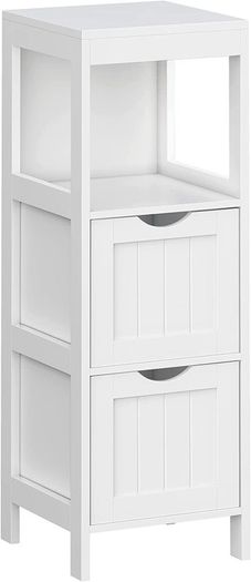 Corner Bedside Table Medicine Cabinet Storage for Bathroom Wooden 1 Open Compartment 2 Drawers Feet Country House Style White, MDF panels, 30 x 89 x 30 cm