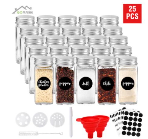 25pcs Spice jars organizer Kitchen spice rack seasoning pots set salt and pepper spice tools bottle