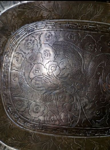 Antique solid brass Chinese bowl with Dragon design