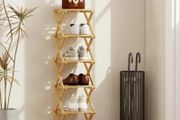 foldable 6-tier shoe stand made of bamboo, for max. 9 pairs of shoes, 30 x 29 x 108 cm, Natural