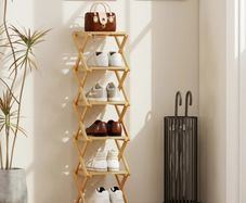 foldable 6-tier shoe stand made of bamboo, for max. 9 pairs of shoes, 30 x 29 x 108 cm, Natural