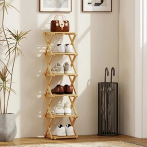 foldable 6-tier shoe stand made of bamboo, for max. 9 pairs of shoes, 30 x 29 x 108 cm, Natural