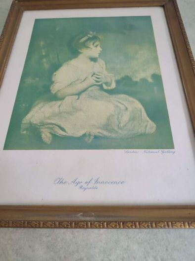 RARE FIND OLD ANTIQUE Classic in Vintage Wooden and Gilded Plaster Traditional Little Girl Portrait Print Frame Art French Country Girl.