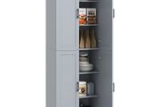 Freestanding Kitchen Cupboard, 4-Door Storage Cabinet Organizer with Adjustable Shelves Grey