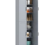 Freestanding Kitchen Cupboard, 4-Door Storage Cabinet Organizer with Adjustable Shelves Grey