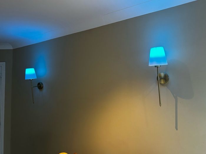 2 Brass Wall Lamps with Colour-Changing Rechargeable Bulbs (No Wiring Needed)