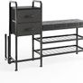 Shoe Bench with Cushion, Storage Bench with Padded Seat, 2 Drawer and Open Compartments, for Entryway, Hallway, Living Room, Black Image 7