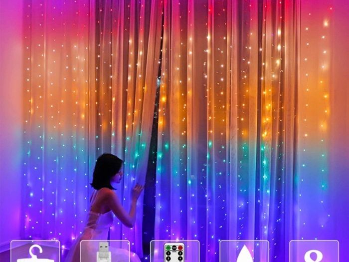 Curtain Fairy Waterproof Curtain Lights USB Fairy String Lights 3Mx2.8M, LED Window Lights, Remote Control, 280LED RGB Curtain Light for Bedroom Outdoor Indoor Christmas Decoration
