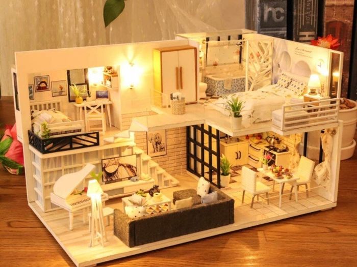 Dollhouse Miniature with Furniture, DIY DollHouse Kit Plus Dust Proof and Music Movement, 1:24 Scale Creative Room (MULTIPLE STYLES