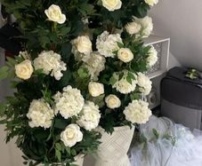 wedding flower bundle, pillars, pews, chairs