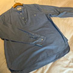 Men shirt Urban Outfitters Shore Leave light blue mandarin collar collarless shirt L