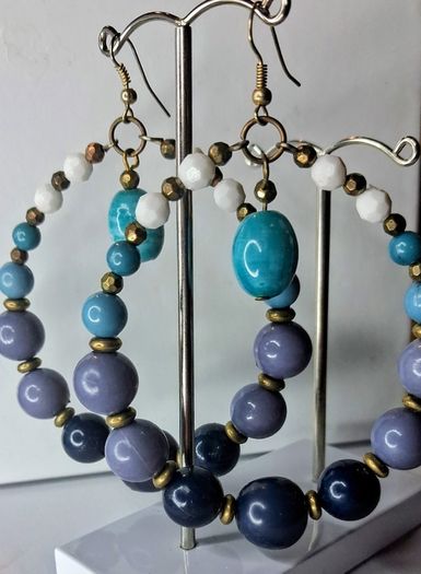 Bohemia Ombre Blue Hues Beaded Hoop Pendulum Earrings