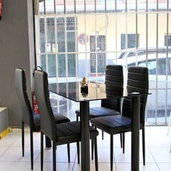 Compact Glass Dining Table Set Seats 4, Black