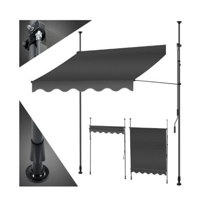 KESSER clamp awning with hand crank 3mtr, balcony awning without drilling, UV-resistant, height-adjustable, water-repellent, sun protection, patio roofing, easy installation