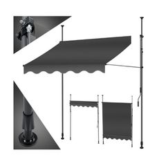 KESSER clamp awning with hand crank 3mtr, balcony awning without drilling, UV-resistant, height-adjustable, water-repellent, sun protection, patio roofing, easy installation