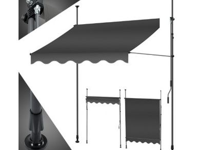 KESSER clamp awning with hand crank 3mtr, balcony awning without drilling, UV-resistant, height-adjustable, water-repellent, sun protection, patio roofing, easy installation