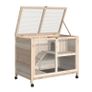 Wooden Rabbit Hutch Guinea Pigs House Bunny Small Animal Cage w/ Pull-out Tray Openable Roof Wheels, Natural Image 8