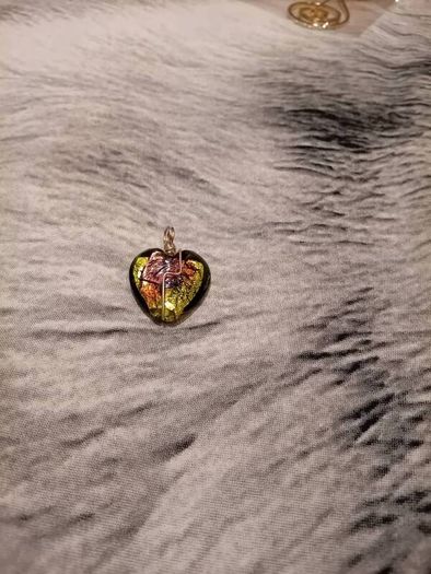 Multi colored heart pendant with wire wrap