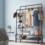 Heavy Duty Clothes Rail, 120KG Black Metal Rack With Double Hanging Clothing Rail, Shoe Rack, Storage Shelves & 4 Coat Hooks, Wardrobe Clothes Rails For Bedroom Office Shop Image 2