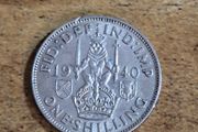 Great Britain UK 1940, One Shilling, George VI, Scottish Crest, Silver Coin - free standard postage