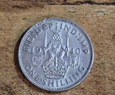 Great Britain UK 1940, One Shilling, George VI, Scottish Crest, Silver Coin - free standard postage