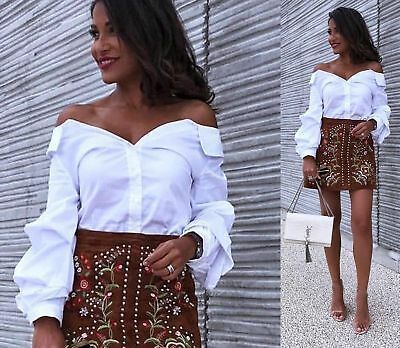 Zara Leather Embroidered Mini Skirt