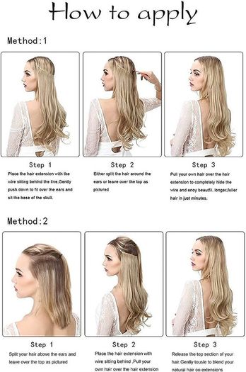 Hair Extension 18 Inch Invisible Adjustable Wire Hair Piece Curly Wavy Long Synthetic Hairpieces for Women Natural Heat Temperature Fiber (18 Inch (Pack of 1), Honey Blonde/Bleach (MULTIPLE COLOURS AVAILABLE)