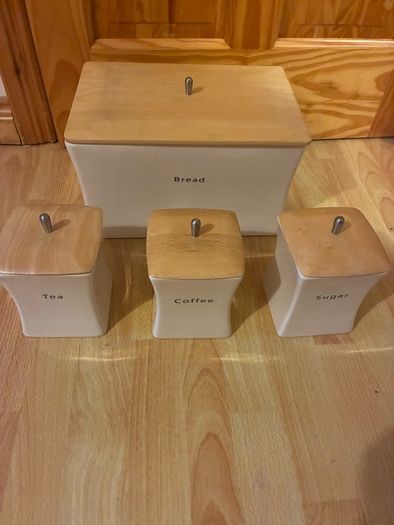 Ceramic Kitchen Storage Set, Bread bin & 3 canisters