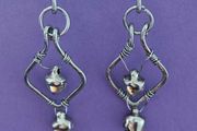 Stainless Steel Earrings with Bells, Handmade Wire Art, Geometric Dangles