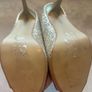 Gold glitter peep-toe heels. Image 8