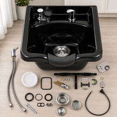 Shampoo Bowl, ABS Plastic Shampoo Sink for Salons and Home, Easy to Clean and Install Salon Shampoo Bowls for Hair Stylists, Shampoo Sink for Spa Center, Barbershop and Beauty Salon Use, Black