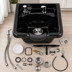 Shampoo Bowl, ABS Plastic Shampoo Sink for Salons and Home, Easy to Clean and Install Salon Shampoo Bowls for Hair Stylists, Shampoo Sink for Spa Center, Barbershop and Beauty Salon Use, Black