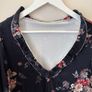 Beautiful Floral Navy V Neck Velveteen Top Size S! Image 3